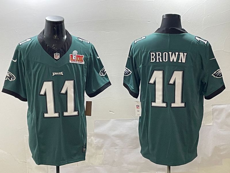 Men Philadelphia Eagles #11 Brown Green Three generations 2025 Nike Vapor Limited NFL Jersey style 4